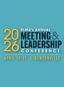 Event graphic for the 2026 PLMA Annual Meeting & Leadership Conference with large text ‘2026 PLMA’s Annual Meeting & Leadership Conference’ and the dates ‘April 15–17 | Bentonville’ on a blue background.